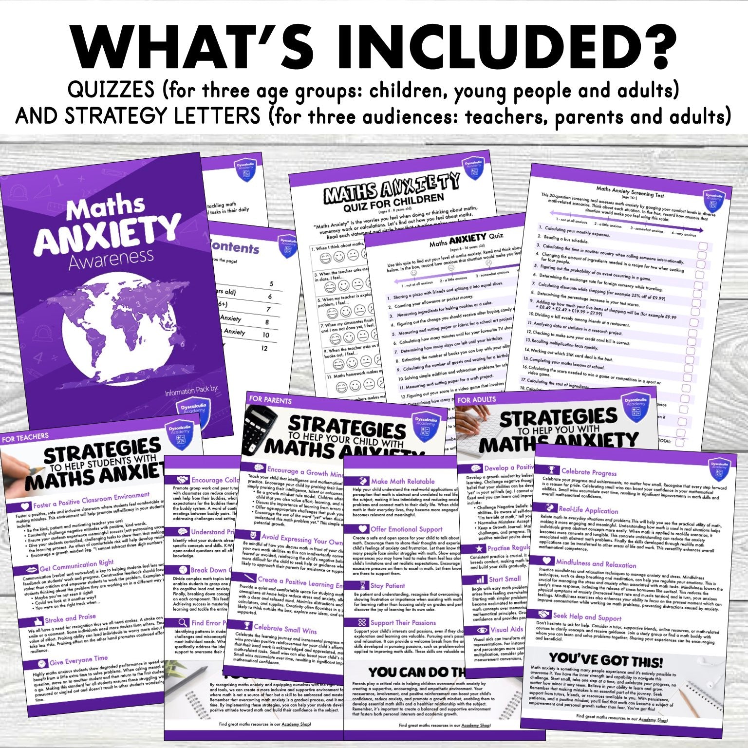 Maths Anxiety Awareness - Quizzes and Strategies Pack